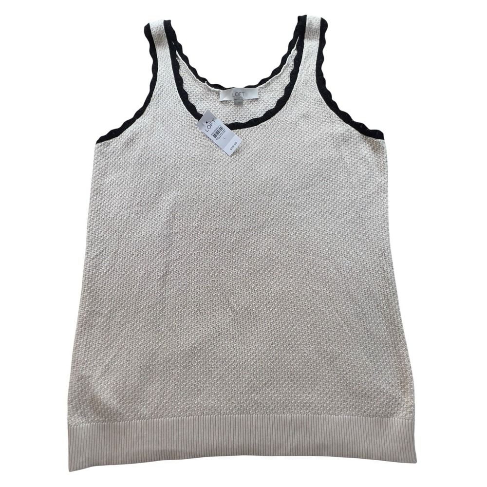 Ann Taylor LOFT Cotton Viscose Knit Sweater Vest Large Scoop Neck Sleeveless NEW
